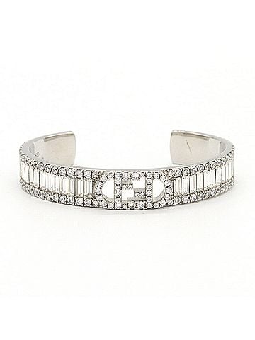Fendi Fendi Bangle Silver Metal Crystal S Size Bracelet FF Cuff Women's FENDI (view 1)