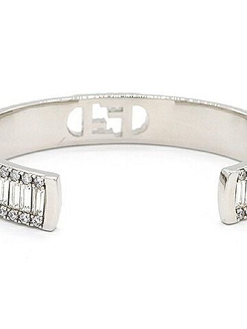 Fendi Fendi Bangle Silver Metal Crystal S Size Bracelet FF Cuff Women's FENDI (view 2)