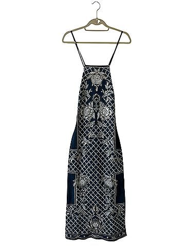 Karen Millen Beaded Embellished Denim Woven Halter Midi Cocktail Dress (view 1)