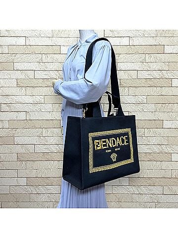 Fendi Fendi FENDACE Shopper Bag Medium Tote Canvas 8BH395 Black Men's FENDI 2-way (view 2)