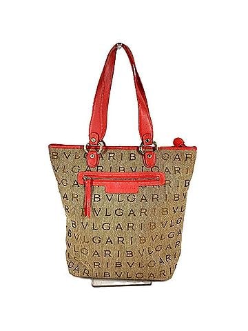 Bvlgari BVLGARI Logo Mania Vertical Shoulder Bag Tote Leather Canvas Men's Women's Beige (view 1)