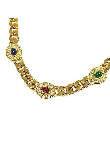 Christian Dior Christian Dior Dior necklace for women, brand name, metal rhinestone, gold, multicolor accessory. (view 1)