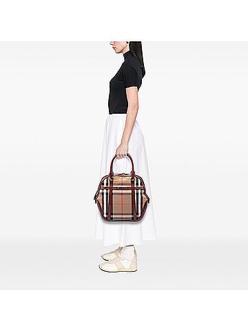 Burberry Medium House Check Canvas Bridle Orchard Handbag (view 2)