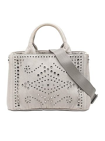 Prada Small Denim Canapa Bijoux and Grommet Satchel (view 1)