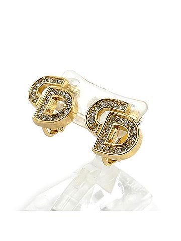 Christian Dior Christian Dior Dior GP CD Logo Rhinestone Earrings 5.2g Women's (view 2)