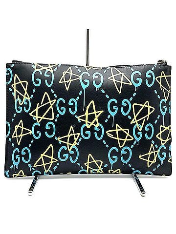 Gucci GUCCI Gucci Ghost 445597 Clutch Bag Trouble Andrew Collaboration Leather Black Men's Women's (view 2)