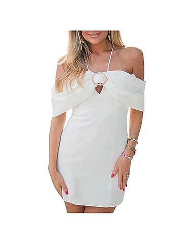 Elliatt White Off-Shoulder Mini Dress with Front Ring Cocktail Dress (view 1)