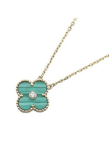 Van Cleef & Arpels Van Cleef & Arpels Vintage Alhambra Malachite 1PD Necklace - 18K (Yellow Gold) with Diamond and Women's Gold Tone, Clear Green Tone (view 1)