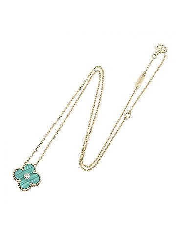 Van Cleef & Arpels Van Cleef & Arpels Vintage Alhambra Malachite 1PD Necklace - 18K (Yellow Gold) with Diamond and Women's Gold Tone, Clear Green Tone (view 2)