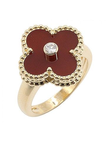 Van Cleef & Arpels Van Cleef & Arpels Vintage Alhambra Carnelian 1PD Ring - 18K (Yellow Gold) Diamond Women's Gold Tone Clear Red (view 1)
