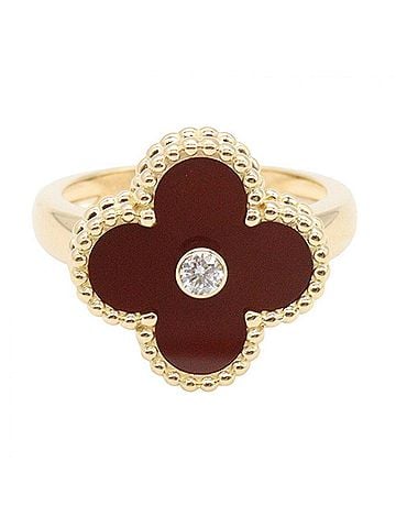 Van Cleef & Arpels Van Cleef & Arpels Vintage Alhambra Carnelian 1PD Ring - 18K (Yellow Gold) Diamond Women's Gold Tone Clear Red (view 2)
