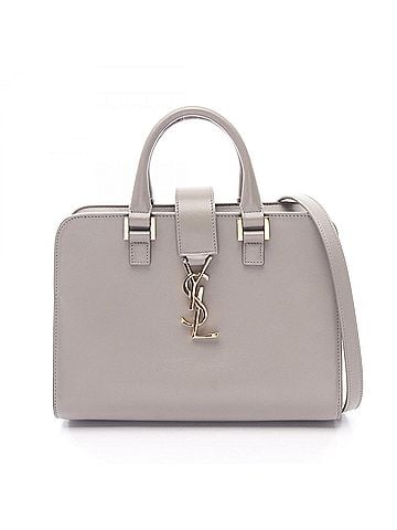 Yves Saint Laurent Yves Saint Laurent Monogram Baby Cabas 2-Way Handbag, Leather, Women's, Gray, 372087 (view 1)