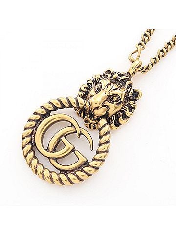 Gucci Gucci Lion Head GG Marmont Necklace, Gold Plated Jewelry, Women's, Tone (view 1)
