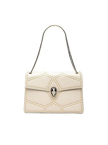 Bvlgari BVLGARI Serpenti Forever Studded Chain Shoulder Bag, White Leather, Onyx, Women's (view 1)