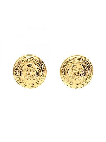 Chanel Chanel Coco Mark Round Earrings, Gold Plated (GP), Women's, Tone (view 1)