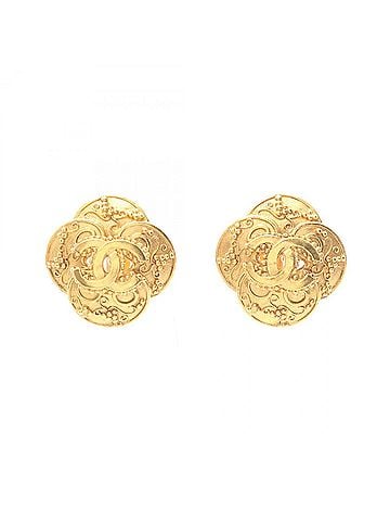 Chanel Chanel Coco Mark Flower Earrings, Gold Plated (GP), Women's, Tone (view 1)
