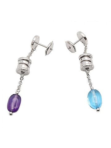 Bvlgari BVLGARI B-zero1 Element Blue Topaz Amethyst Earrings, 18KWG (White Gold), Topaz, Amethyst, Women's, Purple/Blue/Silver Tones (view 2)