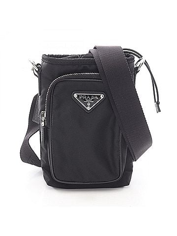 Prada Prada Triangle Logo Phone Holder Shoulder Bag Handbag Nylon Saffiano Leather Women's Black (view 1)