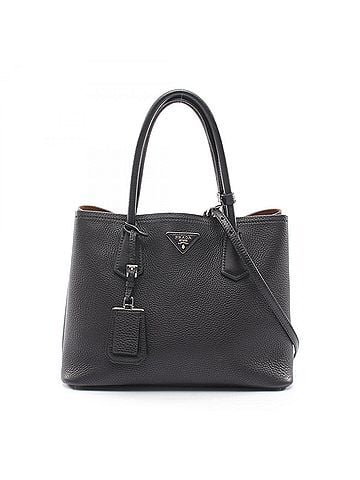 Prada Prada Triangle Logo 2-Way Tote Bag/Handbag, Leather, Women's, Black (view 1)