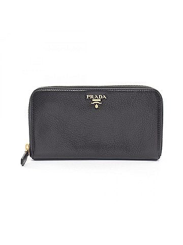 Prada Prada PRADA CERVO ANTIC MET Round Long Wallet, Leather, Women's, Black, 1M0506 (view 1)