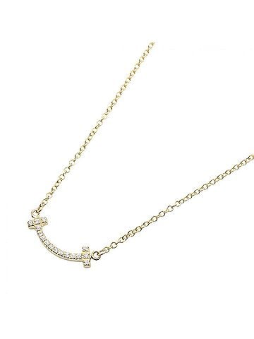 Tiffany & Co. Tiffany & Co. T Smile Mini Diamond Necklace, 18K (Yellow Gold), Diamond, Women's, Gold Tone, Clear 62617683 (view 1)