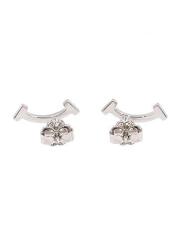 Tiffany & Co. Tiffany & Co. T Smile Mini Diamond Earrings, 18K White Gold (18KWG), Diamond, Women's, Silver/Clear Tone, 60150739 (view 2)