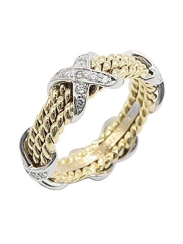 Tiffany & Co. Tiffany & Co. 3-Row Diamond X-Ring - Platinum (Pt950) and 18K (Yellow Gold) Women's Ring Silver, Gold, Clear Tones (view 1)