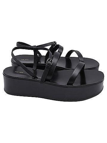 The Row The Row Wedge Platform Sandals in Black Leather (view 1)