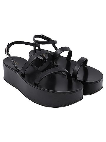 The Row The Row Wedge Platform Sandals in Black Leather (view 2)