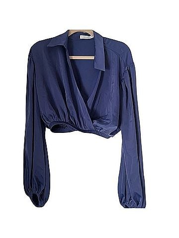 Susana Monaco Matte Satin Wrap Poet Crop Top Long Sleeve T-Shirt (view 1)