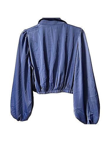Susana Monaco Matte Satin Wrap Poet Crop Top Long Sleeve T-Shirt (view 2)
