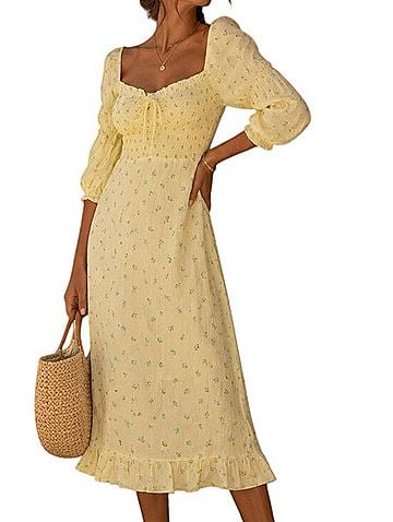 Faithfull the Brand Nora Midi Dress Yellow Bisset Floral Casual Dress (view 1)