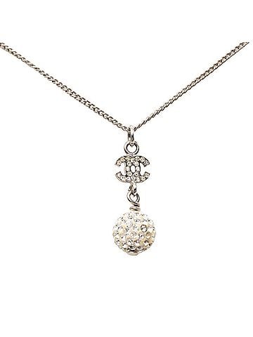 Chanel Chanel Coco Mark Ball Motif Necklace B11P Silver Metal Rhinestone Women's CHANEL (view 1)