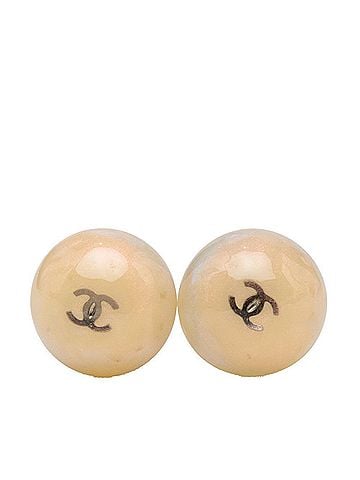 Chanel Chanel Coco Mark Vintage Round Stud Earrings, 99P Stamped, White Plastic Metal, Women's CHANEL (view 1)
