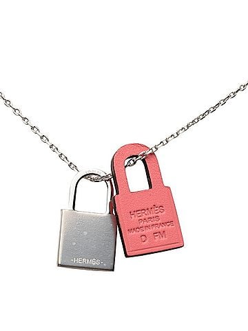 Hermès Hermes O'Kelly PM Necklace, Silver and Pink Metal, Swift Leather, Women's (view 2)