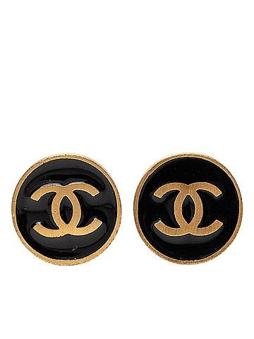 Chanel Chanel Coco Mark Earrings 01P Gold Black Plated Enamel Women's CHANEL (view 1)