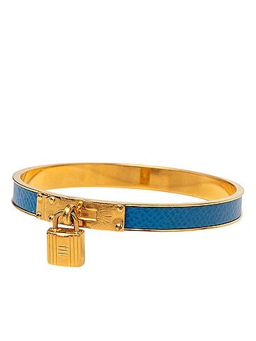 Hermès Hermes Kelly Bangle, Cadena Motif Gold and Blue Plated, Courchevel Leather, Women's. (view 2)