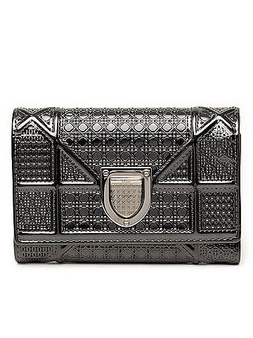 Christian Dior Christian Dior Dior Diorama Tri-fold Wallet, Black Patent Leather, Women's (view 1)