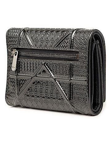 Christian Dior Christian Dior Dior Diorama Tri-fold Wallet, Black Patent Leather, Women's (view 2)