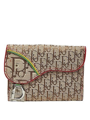 Christian Dior Christian Dior Dior Trotter Saddle Bi-fold Wallet, Beige Multicolor Canvas Leather, Women's (view 1)