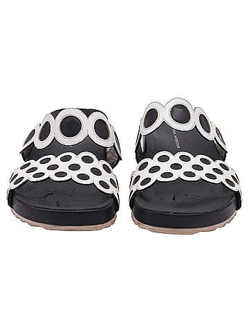Sophia Webster Sophia Webster Perforated Slide Sandals in Black and White Leather (view 2)