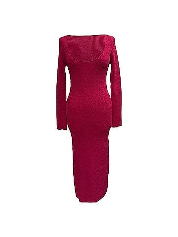 Ganni Ganni Marled Ribbed-Knit Midi Dress in Pink Rayon (view 1)