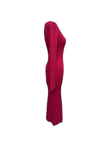 Ganni Ganni Marled Ribbed-Knit Midi Dress in Pink Rayon (view 2)