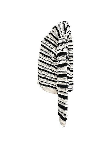 Ganni Ganni Striped Knitted V-Neck Sweater in White and Black Cotton (view 2)