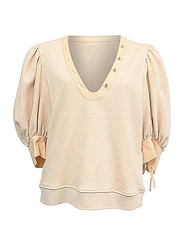 Ulla Johnson Ulla Johnson Pia Knitted Puffed Sleeve Blouse in Cream Cotton (view 1)