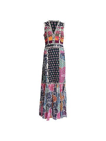 Diane von Furstenberg  Diane Von Furstenberg Patchwork Accent Maxi Dress in Multicolor Silk (view 1)