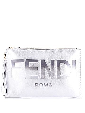 Fendi Logo Flat Wristlet Pouch Embossed Leather Large (view 1)