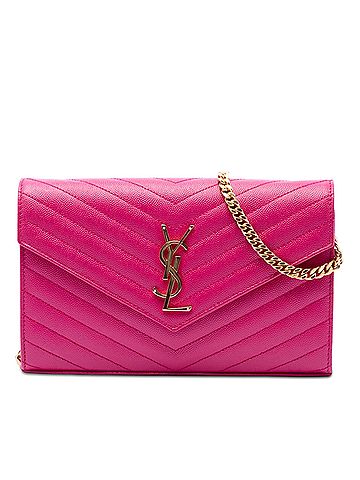 Saint Laurent Grain De Poudre Chevron Monogram Envelope Chain Wallet (view 1)
