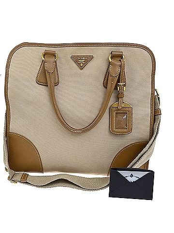 Prada Convertible Tote Canvas And Saffiano Leather Beige Canvas Tote Bag Bag (view 1)