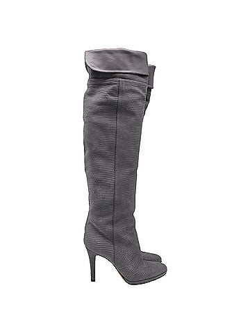Jimmy Choo  Jimmy Choo Lizard-Embossed Knee-High Boots in Grey Suede (view 1)